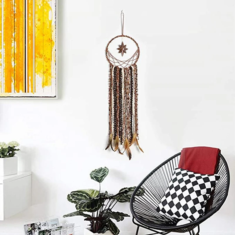 Dream Catchers with Unique Antique Brass 8 Point Star Dream Catcher Brown Feathers and Lace Wall Hanging Ornament
Dream Catchers with Unique Antique Brass 8 Point Star Dream Catcher Brown Feathers and Lace Wall Hanging Ornament