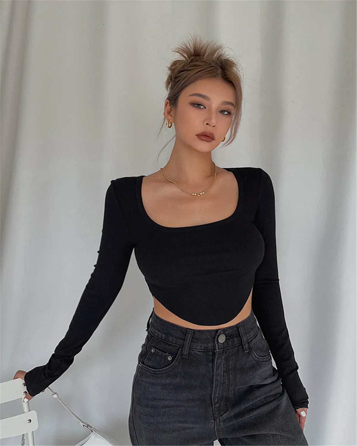 2021 Spring Fall Women Knitted Long Sleeve T Shirt Irregular Hem Solid Color Crop Tops Pullover Nightclub Shirt High-Quality
2021 Spring Fall Women Knitted Long Sleeve T Shirt Irregular Hem Solid Color Crop Tops Pullover Nightclub Shirt High-Quality