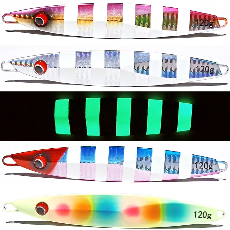 

1pc Japan 40g/60g/80g/100g/120g/150g Luminous silver with 3D eyes glow bass jig sea fishing long casting lure