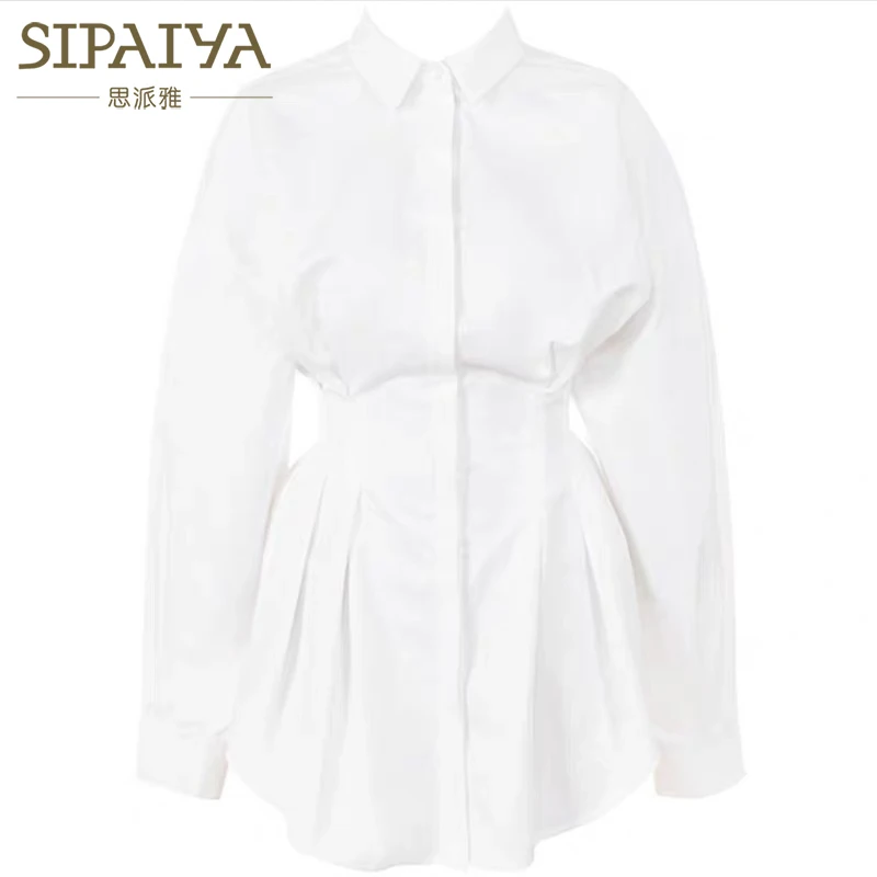 2020 spring dress European and American punk style slim fit medium length shirt women's new pure color waist long sleeve shirt
2020 spring dress European and American punk style slim fit medium length shirt women's new pure color waist long sleeve shirt