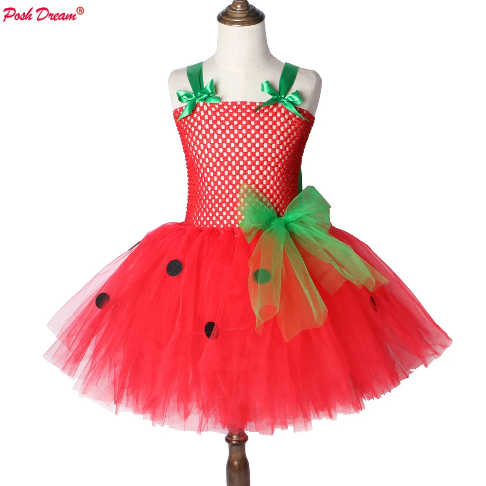 

POSH DREAM Red Strawberry Birthday Theme Party Dress for Kids Girl Princess Christmas Costume Cosplay Halloween Girls Tutu Dress