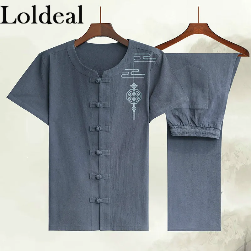 Loldeal Chinese Style Short-sleeved Shirt Set Men's Slim Round Neck Cotton and Linen Printed Hanfu + Long Pants
Loldeal Chinese Style Short-sleeved Shirt Set Men's Slim Round Neck Cotton and Linen Printed Hanfu + Long Pants