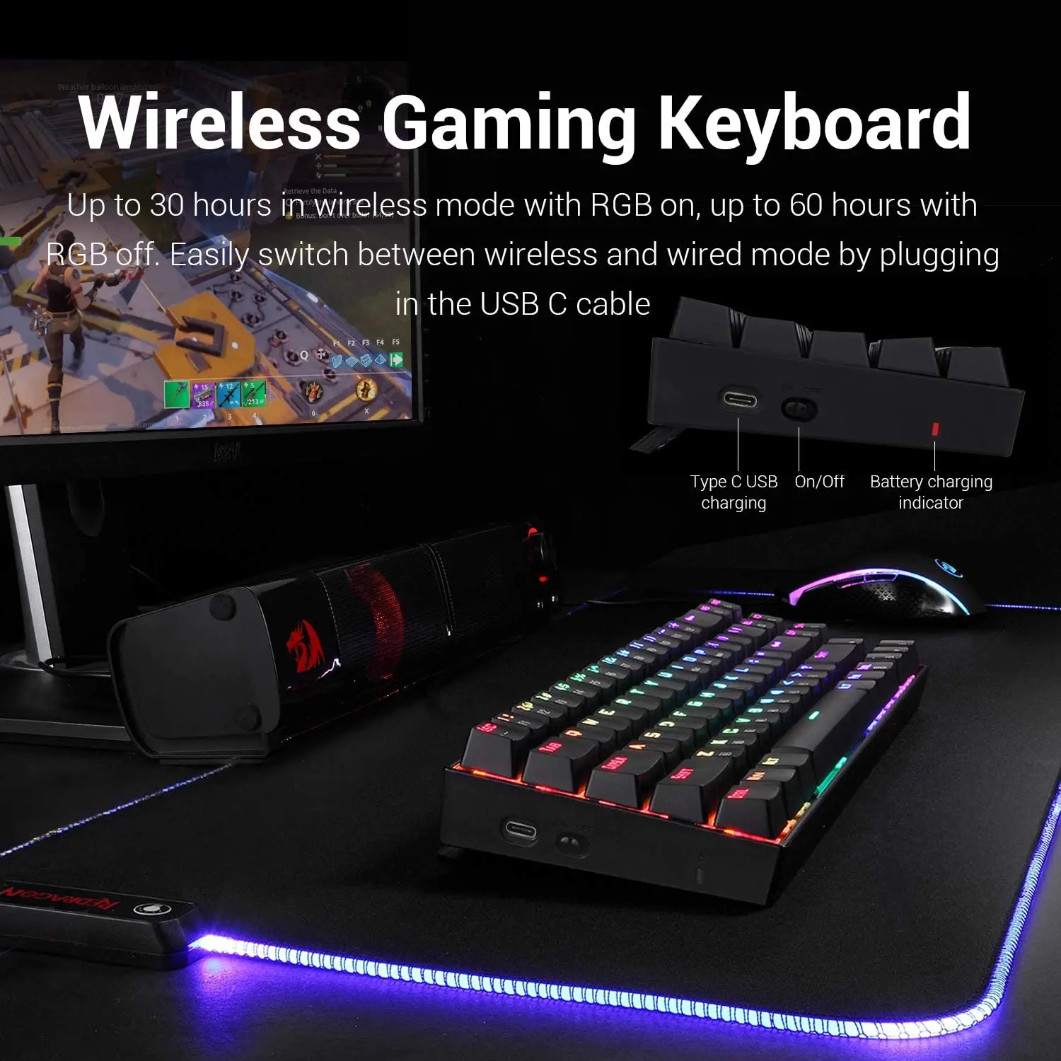 Проводная Беспроводная Механическая игровая клавиатура Redragon K599 линейные