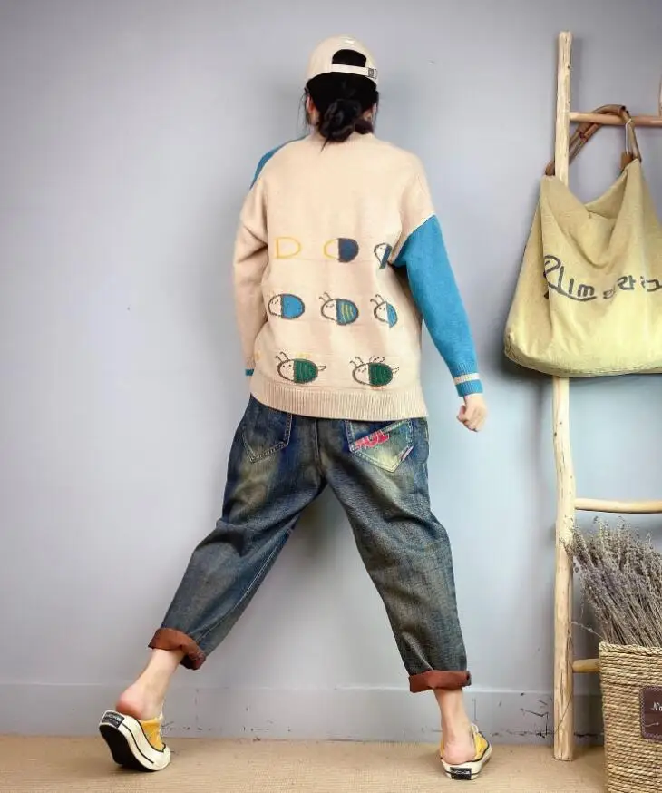 2021 Spring Autumn Elastic Mid Waist Jeans Women Vintage Printed patch Denim Harem pants Lady Casual Loose Nine Jeans p2364
2021 Spring Autumn Elastic Mid Waist Jeans Women Vintage Printed patch Denim Harem pants Lady Casual Loose Nine Jeans p2364