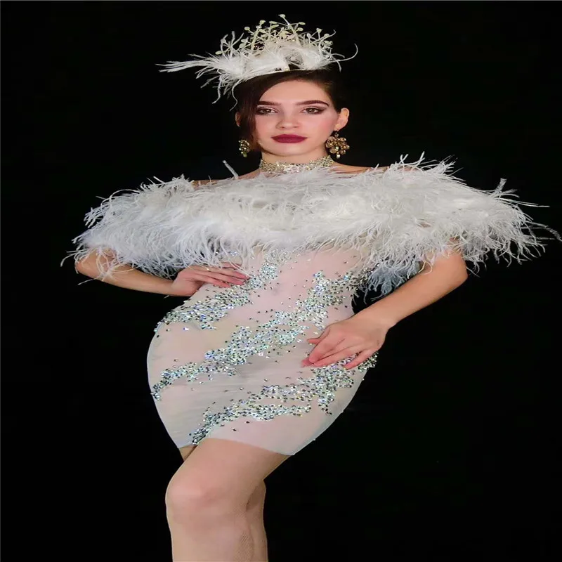 H25 Party dance stage costumes mesh rhinestones evening dress catwalk wear white feather tassel skirt perspective outfits disco
H25 Party dance stage costumes mesh rhinestones evening dress catwalk wear white feather tassel skirt perspective outfits disco
