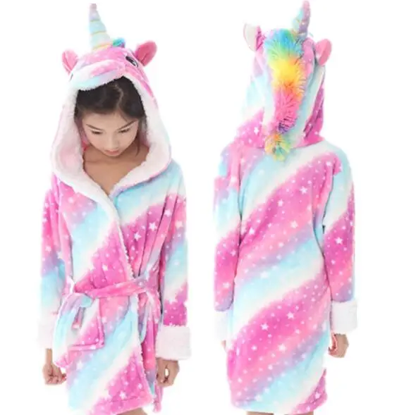 

Модель 2021, зимний детский халат, детская одежда для сна в виде единорога, радуги, фланелевые детские халаты для мальчиков и девочек, пижамы