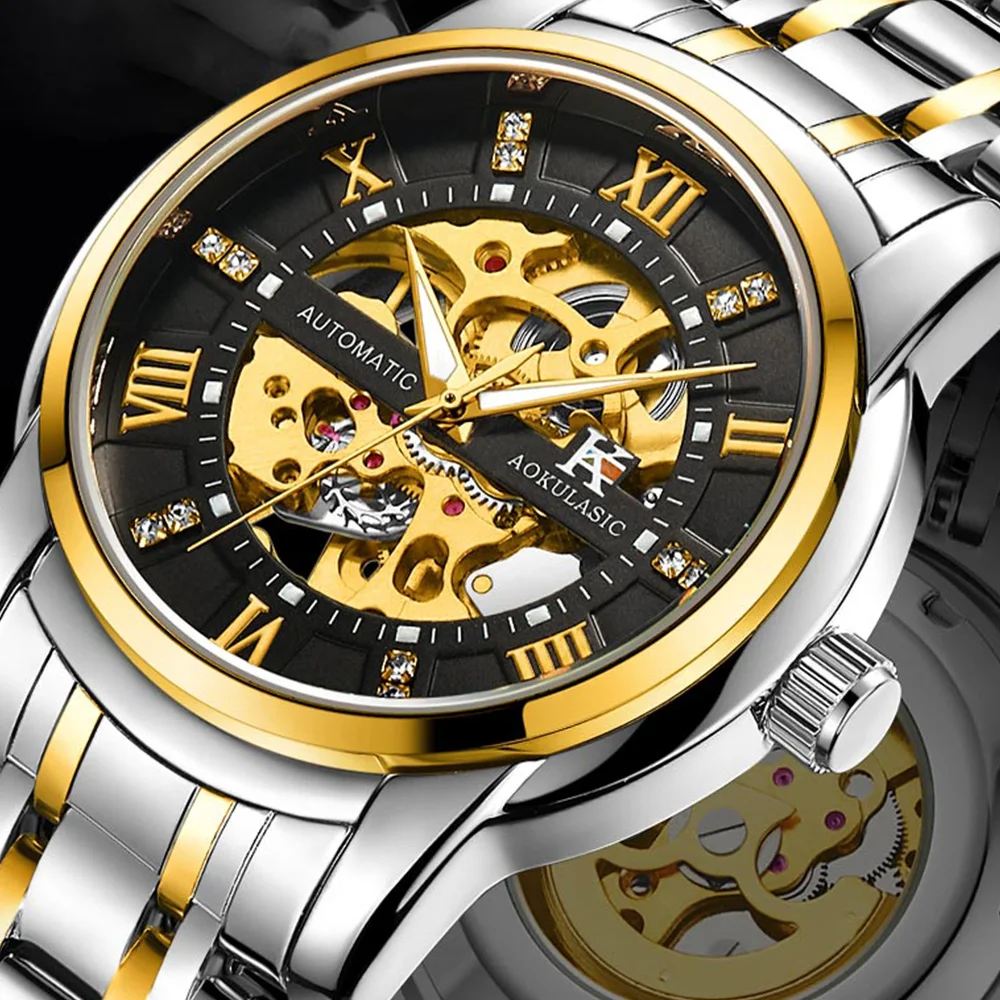 Мужские автоматические механические часы Роскошные Стразы Tourbillon Skeleton полые из