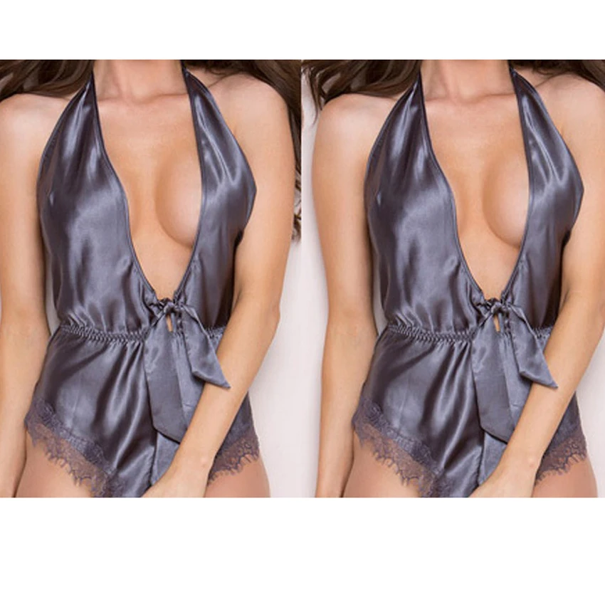 Sexy Deep V Halter Neck Bodysuit Women Silk Faux Lace Sexy Nightdress Erotic Lingerie
Sexy Deep V Halter Neck Bodysuit Women Silk Faux Lace Sexy Nightdress Erotic Lingerie