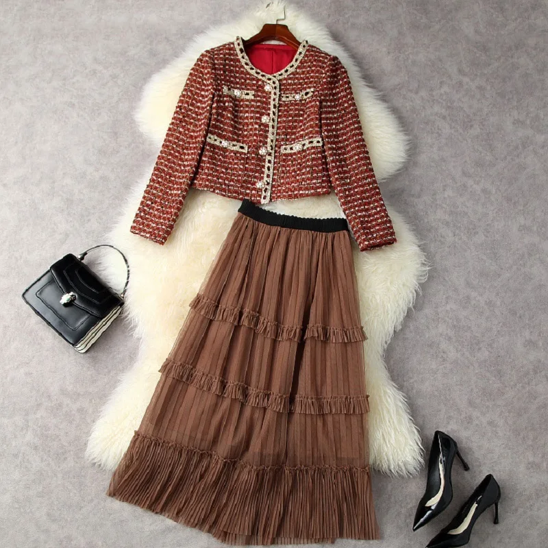High Quality Wool Sets 2021 Autumn Winter Wool Jacket Sets Women Lurex Woolen Coats+Elastic Waist Long Mesh Skirt Sets Casual
High Quality Wool Sets 2021 Autumn Winter Wool Jacket Sets Women Lurex Woolen Coats+Elastic Waist Long Mesh Skirt Sets Casual