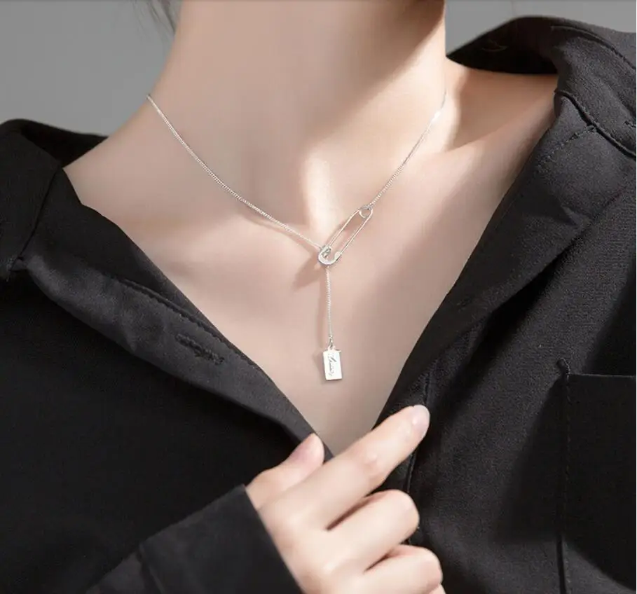 925 Sterling Silver Geometric Paper Clip Necklace for Women Simple Chain Party Jewelry Wholesale Colar de Prata
925 Sterling Silver Geometric Paper Clip Necklace for Women Simple Chain Party Jewelry Wholesale Colar de Prata