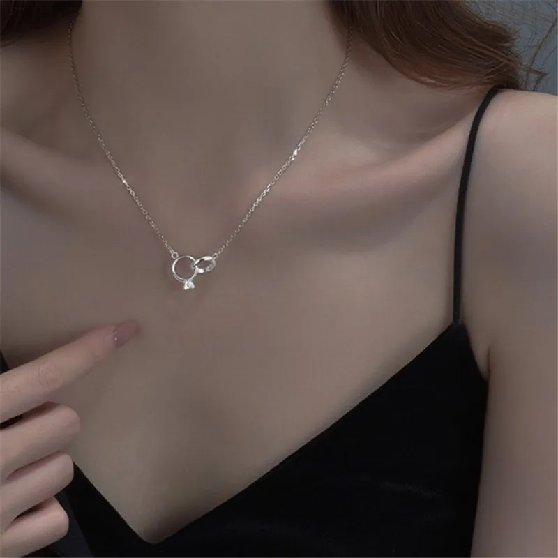 925 Sterling Silver Zircon Double Circle Charm Necklace For Women Girls Party Wedding Jewelry dz041
925 Sterling Silver Zircon Double Circle Charm Necklace For Women Girls Party Wedding Jewelry dz041