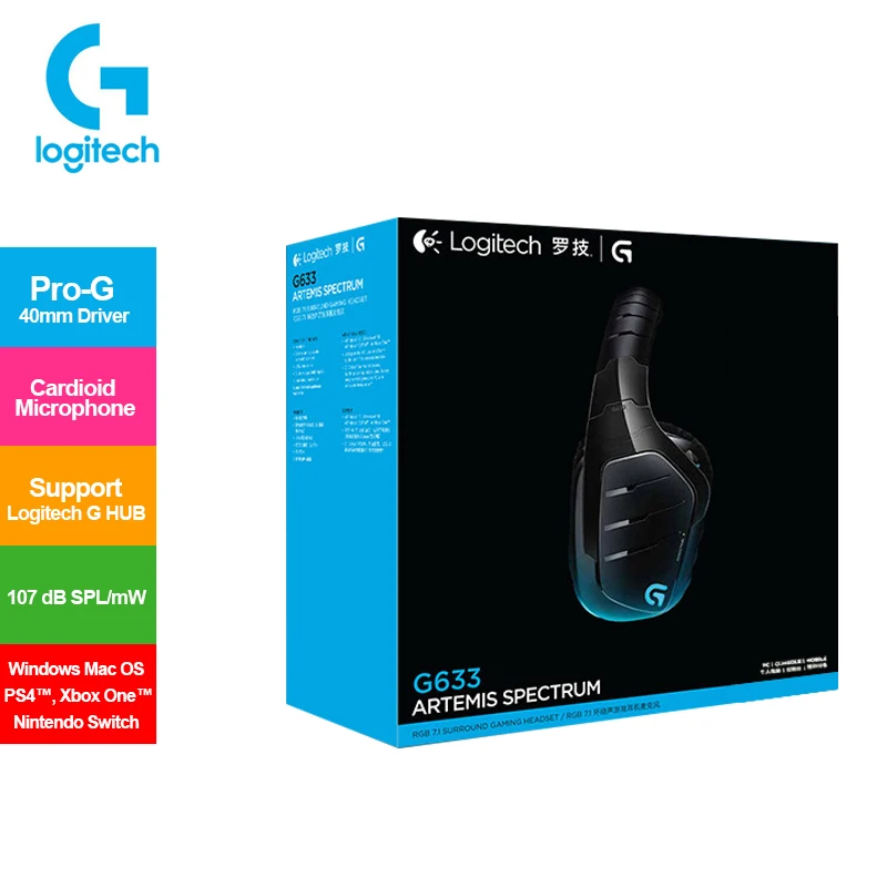 Оригинальная игровая гарнитура Logitech G633 с 7 1 SURROUND 40 мм PRO G наушники драйверами для