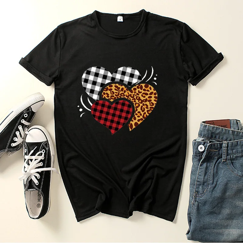 Leopard Plaid Heart Print Women T Shirt Short Sleeve O Neck Loose Women Tshirt Ladies Tee Shirt Tops Clothes Camisetas Mujer
Leopard Plaid Heart Print Women T Shirt Short Sleeve O Neck Loose Women Tshirt Ladies Tee Shirt Tops Clothes Camisetas Mujer