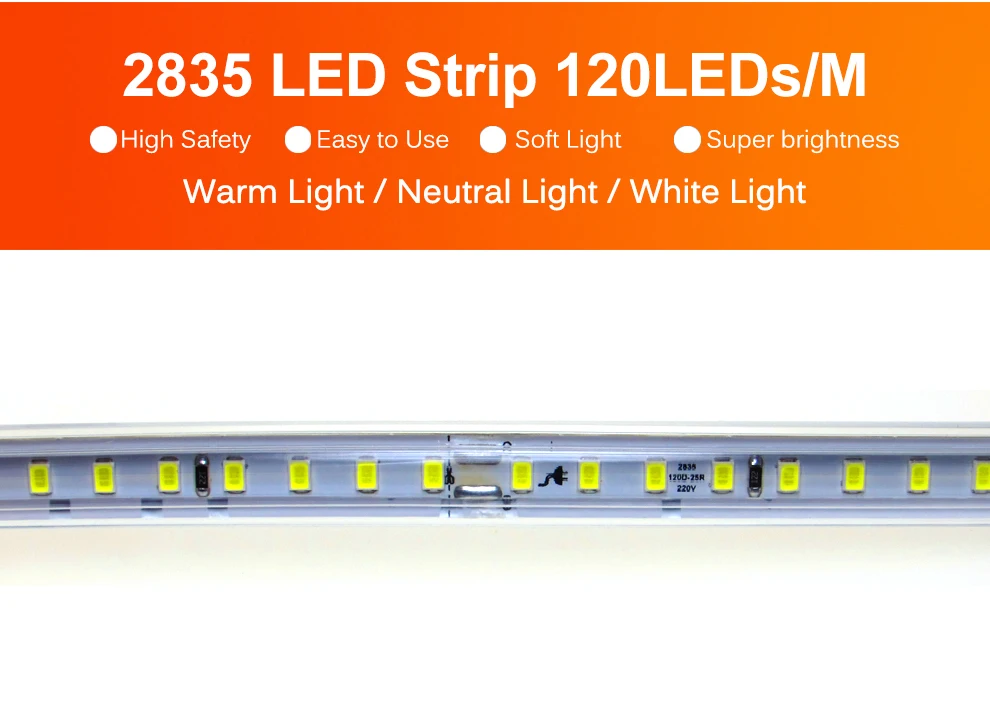 220V LED Strip 2835 High Safety Brightness 120LEDs/m Waterproof Tape Diode 220 V LED Light Strip 220V For Outdoor Room Bedroom