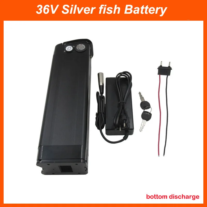 

500W 36V Silver Fish Battery Pack 1000W 36 V 20AH Ebike Batterie 10AH 13AH 15AH 25AH with USB Port 2A charger Bottom discharge