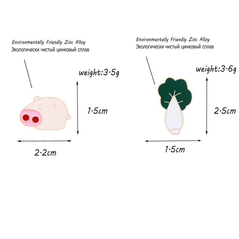 Cartoon Pins Cute Pig and Cabbage Enamel Brooches Animal Vegetable Clothes Lapel Pin Denim Bag Kawaii Brooch Jewelry Kids Gift | Украшения