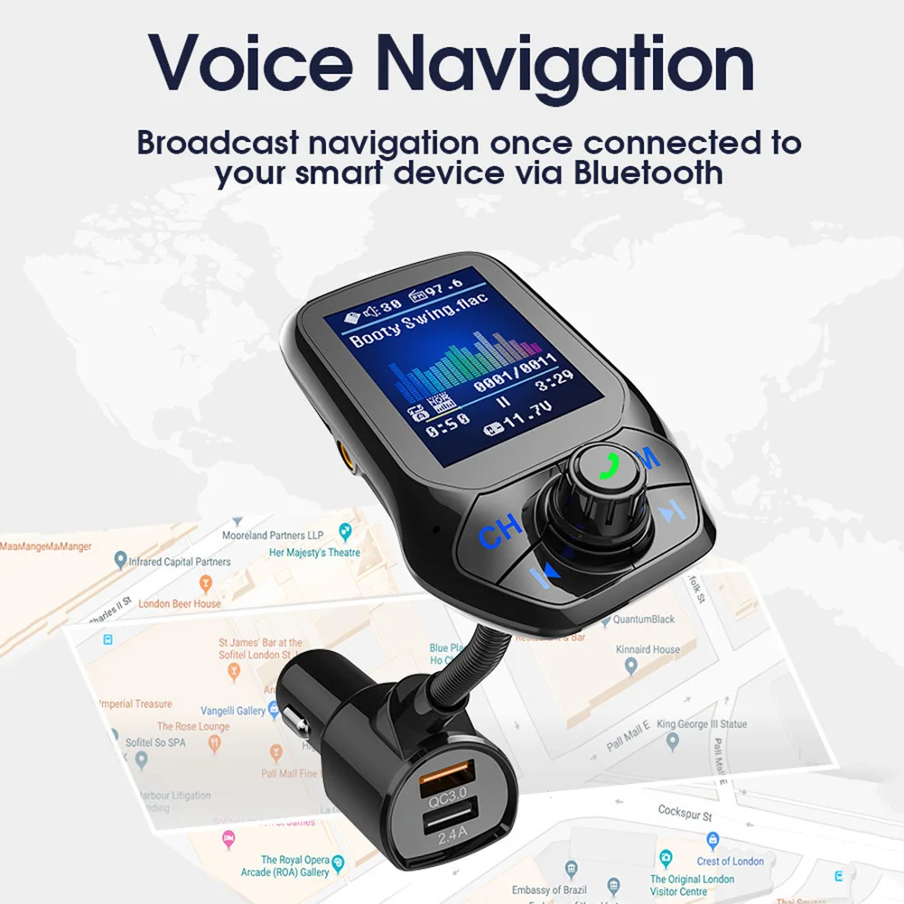 Car Bluetooth FM Transmitter MP3 Player with QC3.0 Fasting Charging Dual USB Supports TF/AUX
Car Bluetooth FM Transmitter MP3 Player with QC3.0 Fasting Charging Dual USB Supports TF/AUX