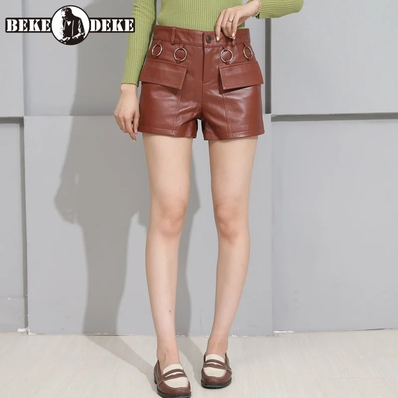 100% Real Leather Short Pants Women Autumn Winter Street High Waist Sheepskin Short Pants Solid Brown Casual Straight Hot Pants
100% Real Leather Short Pants Women Autumn Winter Street High Waist Sheepskin Short Pants Solid Brown Casual Straight Hot Pants