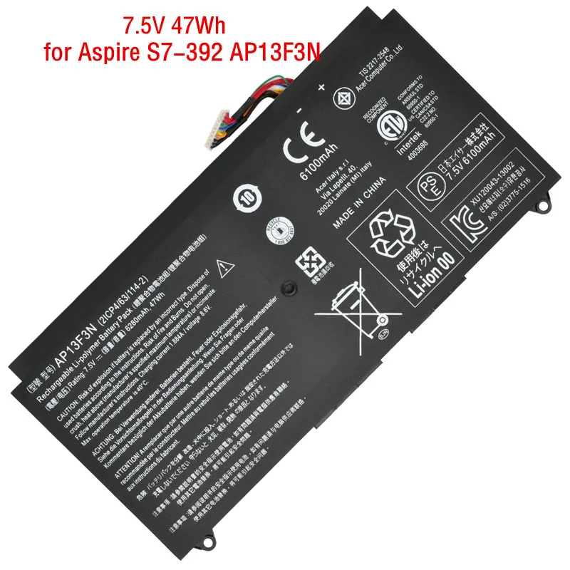 7.5V 47WH Original AP13F3N 2ICP4/63/114-2 Laptop battery For Acer Aspire S7-392 S7-392-9890 S7-391 S7-391-6822
7.5V 47WH Original AP13F3N 2ICP4/63/114-2 Laptop battery For Acer Aspire S7-392 S7-392-9890 S7-391 S7-391-6822