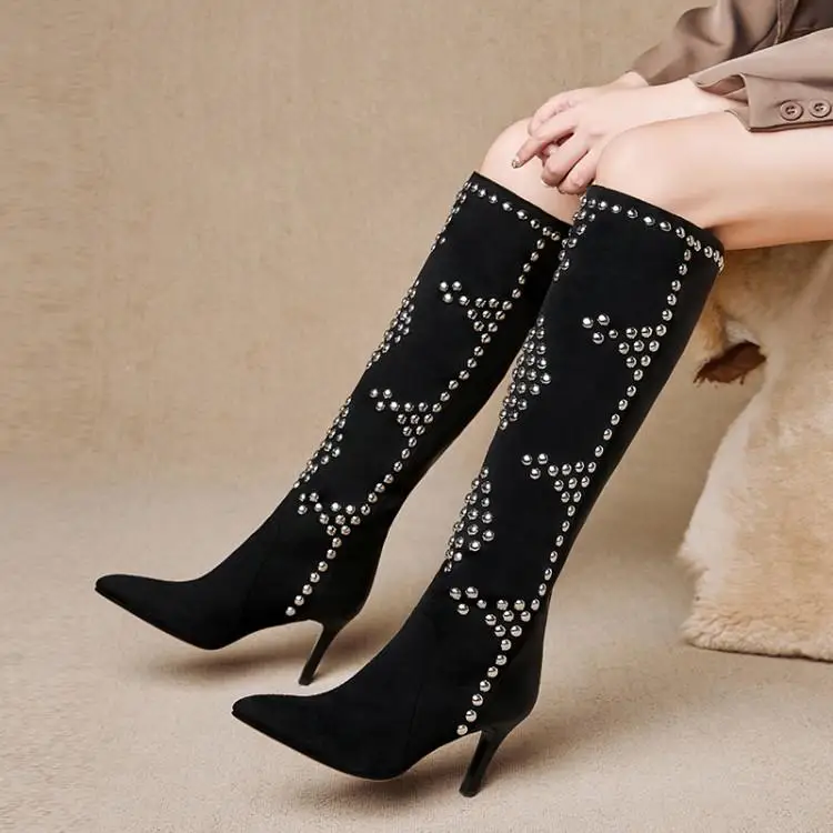Women Fashion Over The Knee Boots Lady Black Suede High Heel Boots Lady Rivet Decor Pointed-toe Women's Winter High Boots 2020
Women Fashion Over The Knee Boots Lady Black Suede High Heel Boots Lady Rivet Decor Pointed-toe Women's Winter High Boots 2020