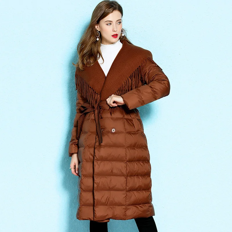 winter over knee light personalized hooded medium long down jacket female tassel white cold resistant European coat tide
winter over knee light personalized hooded medium long down jacket female tassel white cold resistant European coat tide