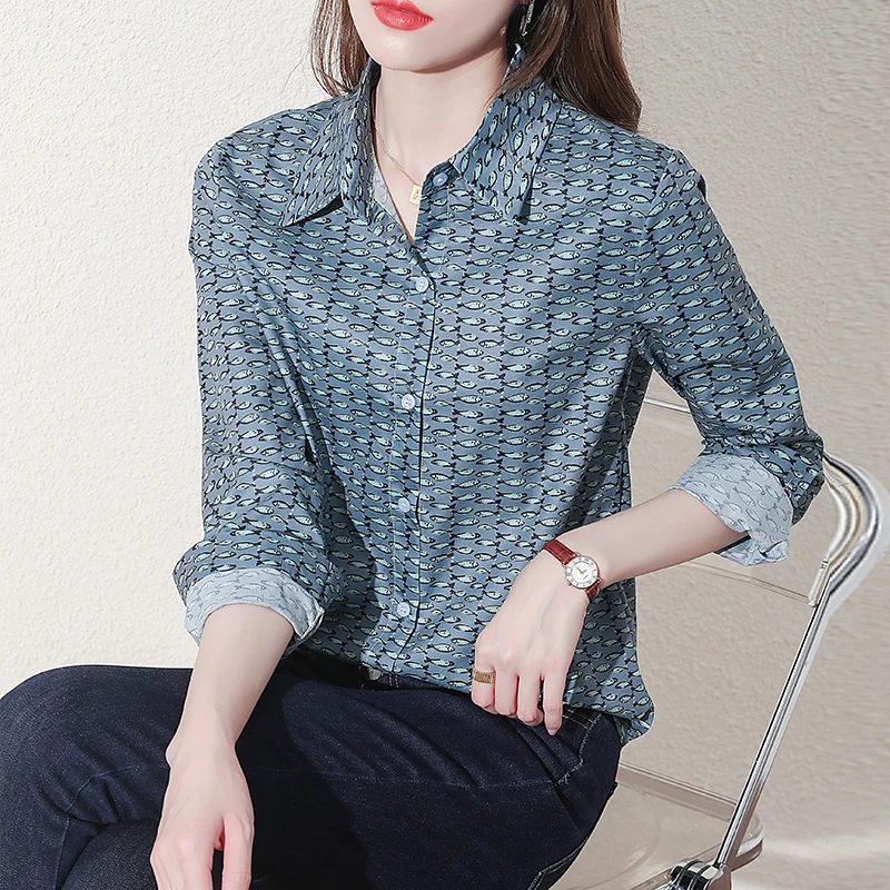 Print Women's Blouse Casual New Korean Loose Polo Shirt Chiffon Plus Size Long Sleeve Top Summer Lady Houthion
Print Women's Blouse Casual New Korean Loose Polo Shirt Chiffon Plus Size Long Sleeve Top Summer Lady Houthion