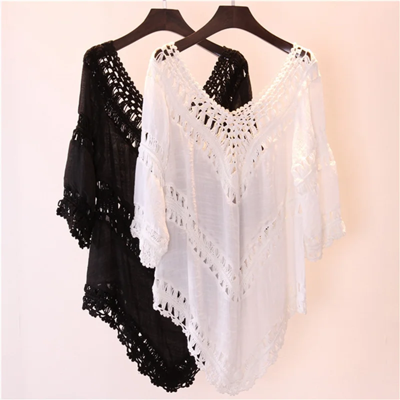 2021 Ladies Crochet Bikini Cover Ups Solid Color Hollow Out V-neck Tops Loose Fit 3/4 Sleeve Pullover Swimwear Coverups
2021 Ladies Crochet Bikini Cover Ups Solid Color Hollow Out V-neck Tops Loose Fit 3/4 Sleeve Pullover Swimwear Coverups