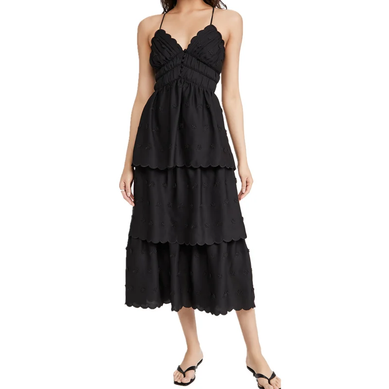 Vacation Dress WOmen Sexy Brand Designer V neck Floral Embroidery Cross Bandage Backless Dress Summer Black Long Slip Dresses
Vacation Dress WOmen Sexy Brand Designer V neck Floral Embroidery Cross Bandage Backless Dress Summer Black Long Slip Dresses