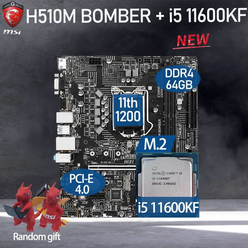 LGA 1200 MSI H510M BOMBER Motherboard Set + Intel Core i5 11600KF Combo DDR4 64Gb M.2 PCI-E 4.0 H510 Placa-mãe Kit Desktop H510
LGA 1200 MSI H510M BOMBER Motherboard Set + Intel Core i5 11600KF Combo DDR4 64Gb M.2 PCI-E 4.0 H510 Placa-mãe Kit Desktop H510
