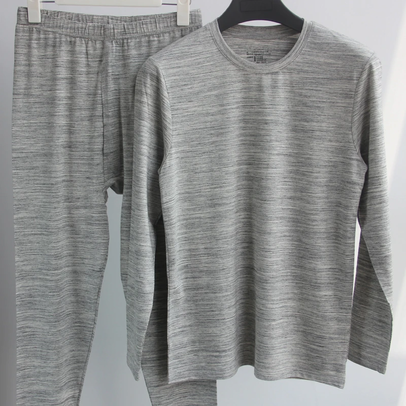 Men's Jacquard fabric O-neck cotton Pullover set autumn men sleep set Thermal Underwear sets Crew neck home pajamas set