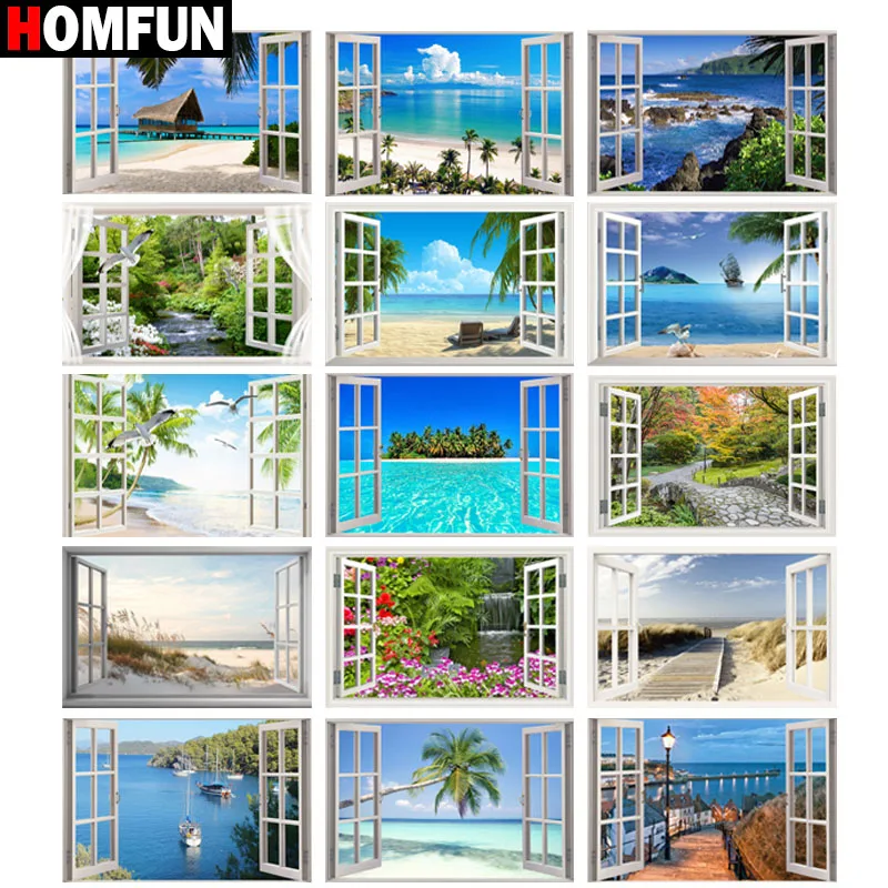 HOMFUN 5d Diamond Painting Full Square/Round "Window sea landscape" Picture Of Rhinestone DIY Diamond Embroidery Home Decor
HOMFUN 5d Diamond Painting Full Square/Round "Window sea landscape" Picture Of Rhinestone DIY Diamond Embroidery Home Decor