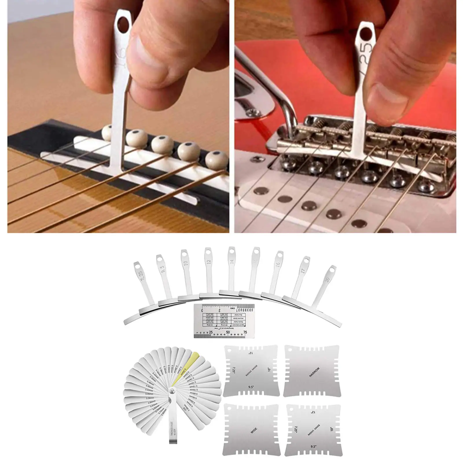 15 Pieces Guitar Luthier Tools Set Professional Guitar Gauge Guitar Notched Gauges for Guitar and Bass Setup
15 Pieces Guitar Luthier Tools Set Professional Guitar Gauge Guitar Notched Gauges for Guitar and Bass Setup