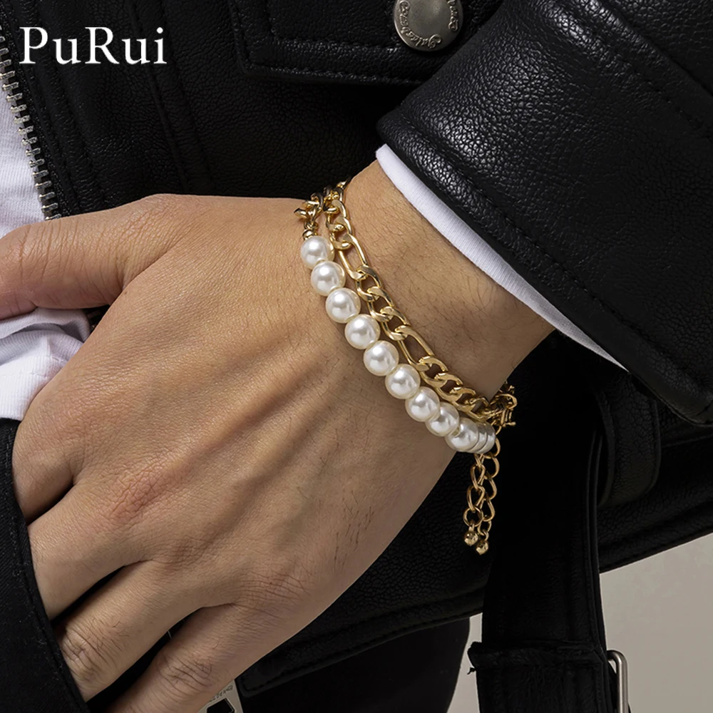 2PCS/Set Punk Pearl Beads Bracelet for Men Women Gold Color Link Beaded Chain Bracelets Set Street Geometric Bangle Hand Jewelry
2PCS/Set Punk Pearl Beads Bracelet for Men Women Gold Color Link Beaded Chain Bracelets Set Street Geometric Bangle Hand Jewelry