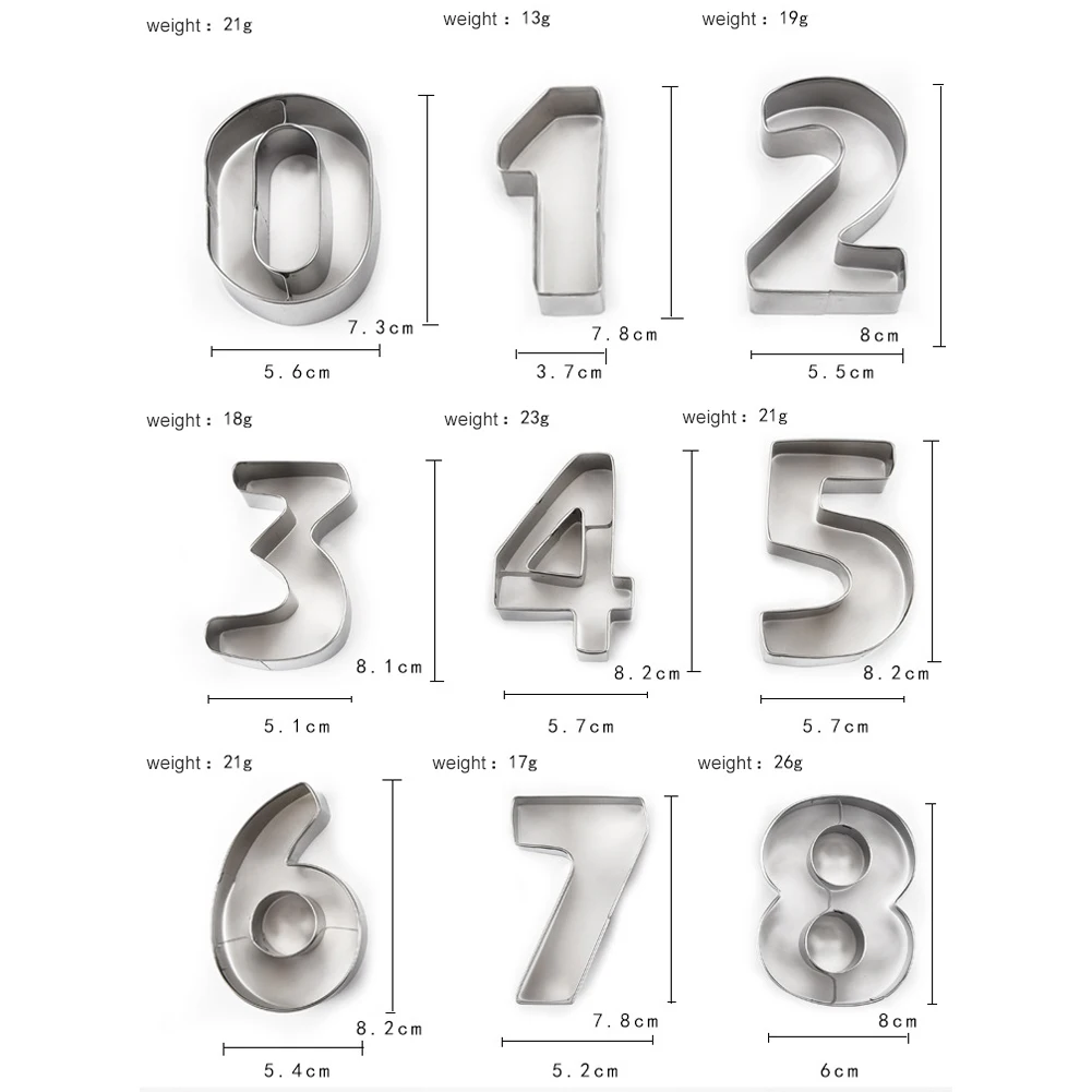 Hot Cookie Cutters Moulds 9PCS/Set Puzzle Numbers 0-9 Arabic Numerals Cute Candy Biscuit Mold DIY Baking Tools Stainless Steel
Hot Cookie Cutters Moulds 9PCS/Set Puzzle Numbers 0-9 Arabic Numerals Cute Candy Biscuit Mold DIY Baking Tools Stainless Steel