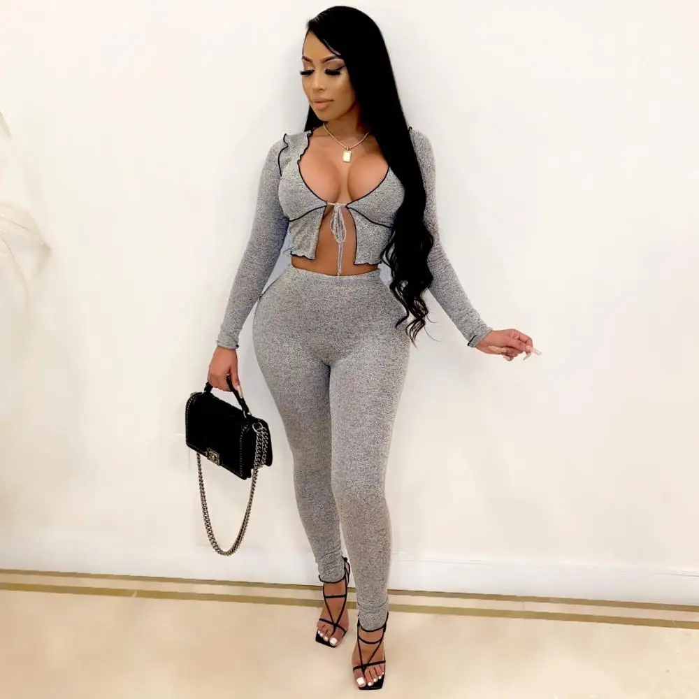 Casual Slim Women's Suits Short Lace-Up Long-Sleeved Top+Bodycon Trousers 2Piece Set Women Matching Sets Streetwear Clothes
Casual Slim Women's Suits Short Lace-Up Long-Sleeved Top+Bodycon Trousers 2Piece Set Women Matching Sets Streetwear Clothes