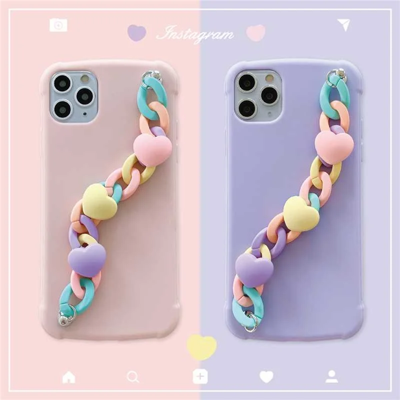 Candy Color Wrist Chain Phone Case For IPhone 12 Pro 11 Pro Max XR XS Max 8 7 Plus X Soft Heart Chain Hanging Back Cover
Candy Color Wrist Chain Phone Case For IPhone 12 Pro 11 Pro Max XR XS Max 8 7 Plus X Soft Heart Chain Hanging Back Cover