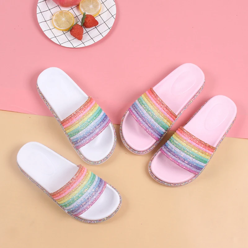 Rainbow Bling Slippers For Girls Summer Non-Slip Soft Beach Ladies Slides Flats Shoes Home Women Slipper Outdoor Footwear Sandal
Rainbow Bling Slippers For Girls Summer Non-Slip Soft Beach Ladies Slides Flats Shoes Home Women Slipper Outdoor Footwear Sandal