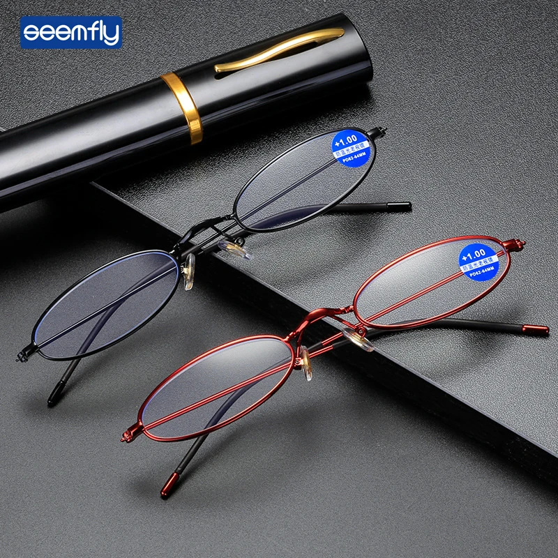 Очки для чтения Seemfly Mini, модные супермаленькие пресбиопические очки с полимерными линзами, чехол из алюминиевого сплава, от + 1,0 до + 4,0
Очки для чтения Seemfly Mini, модные супермаленькие пресбиопические очки с полимерными линзами, чехол из алюминиевого сплава, от + 1,0 до + 4,0