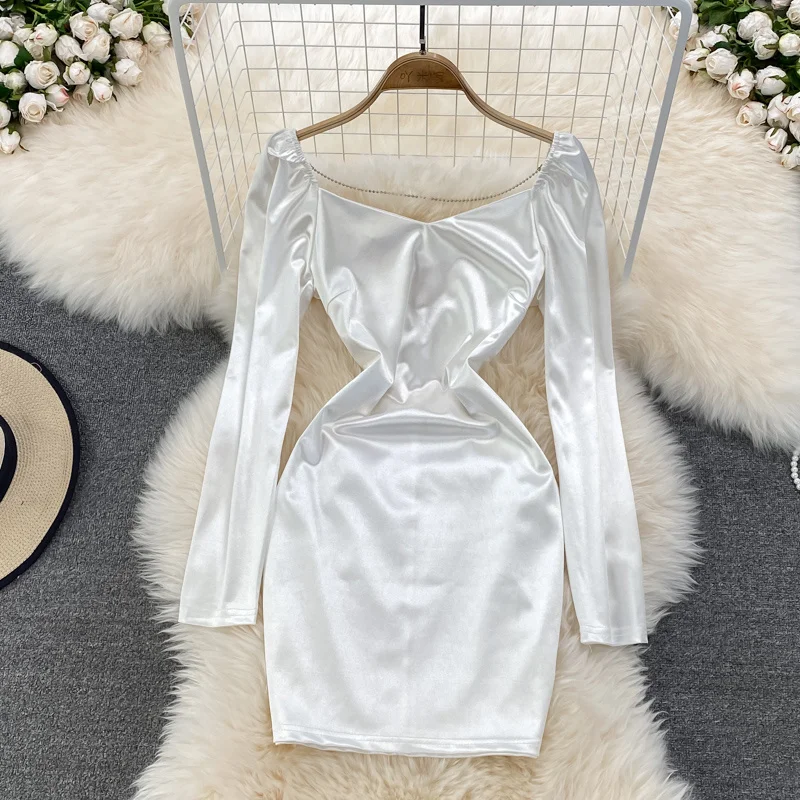 2022 New Arrival Women's Sexy Square Neck Backless Satin Dress Fashion Girls White Long Sleeve Short Satin Bodycon Dress Office
2022 New Arrival Women's Sexy Square Neck Backless Satin Dress Fashion Girls White Long Sleeve Short Satin Bodycon Dress Office