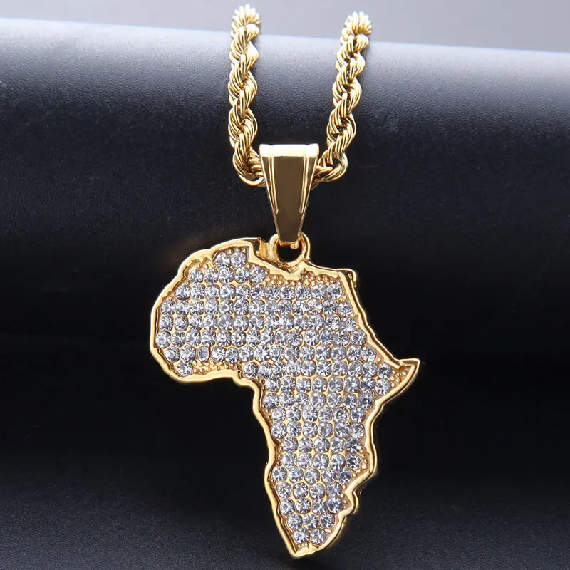 Mens Hip Hop Stainless Steel Iced Out Crystal Map of Africa Pendant Necklaces Gold Plated Chain Jewelry
Mens Hip Hop Stainless Steel Iced Out Crystal Map of Africa Pendant Necklaces Gold Plated Chain Jewelry