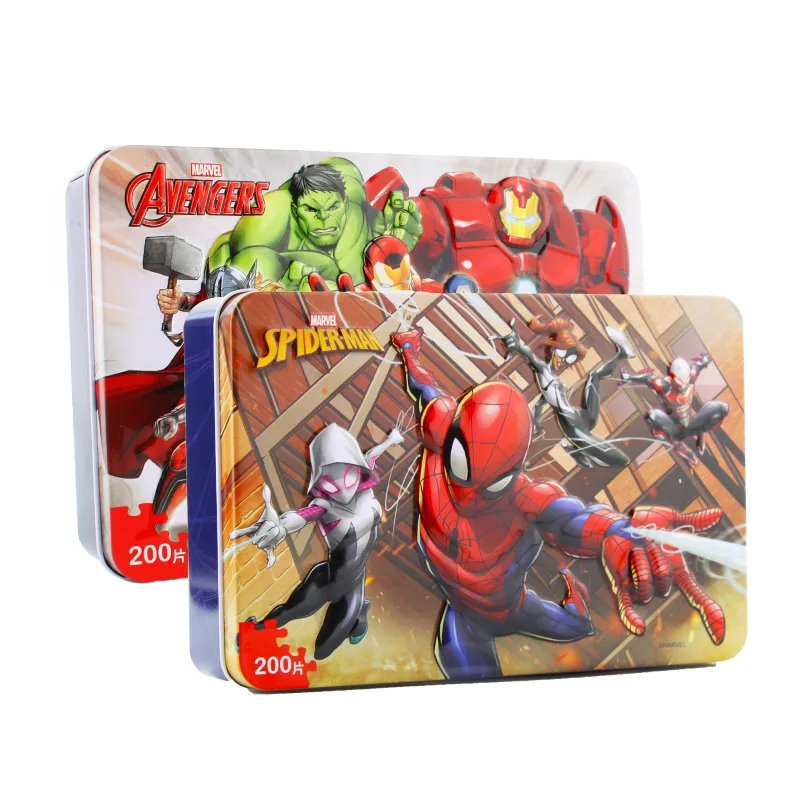 Disney Marvel Avengers Spider-Man Paper Puzzles 60/100/200 Pieces Tin Box Toy Jigsaw Puzzle Children's Educational Toys | Игрушки и
