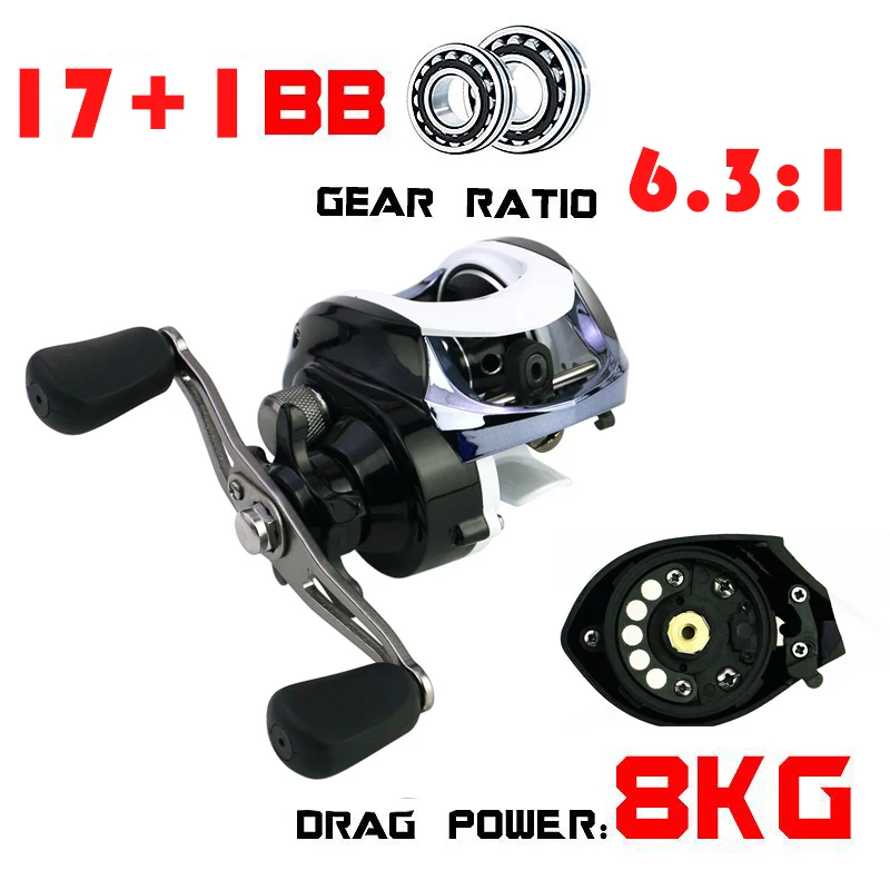 REELSKING GLA 17 + 1BB 6 3: 1 8 кг Макс Перетащите литье затравки Рыболовные катушки