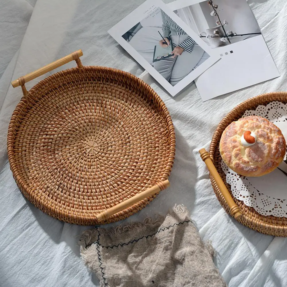 Display Tray Round Tray Handmade Food Storage Holder Rattan Decorative Tray Snack Trays with Handle Drink Snack Basket Organizer
Display Tray Round Tray Handmade Food Storage Holder Rattan Decorative Tray Snack Trays with Handle Drink Snack Basket Organizer