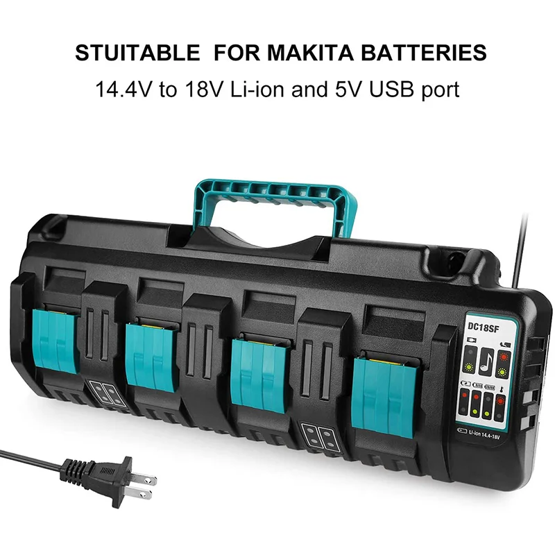 Зарядное устройство для аккумуляторов Makita BL1820 BL1830 BL1850 BL1430, 4 порта, 14,4 В, 18 в
Зарядное устройство для аккумуляторов Makita BL1820 BL1830 BL1850 BL1430, 4 порта, 14,4 В, 18 в