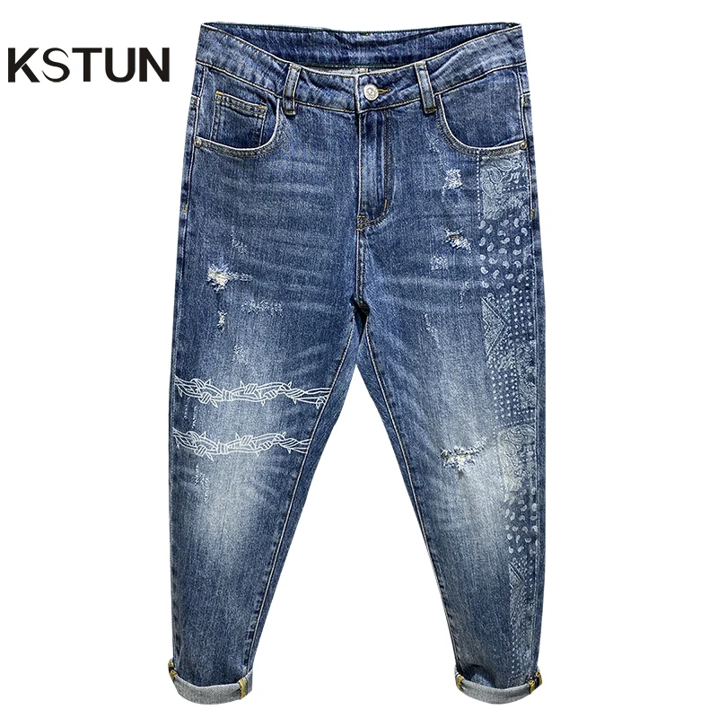 Ripped Jeans Men Blue Stretch Capris Pants Trendy Printed Patterns Destroyed Hip Hop Men's Cropped Trousers Baggy Jeans Harem
Ripped Jeans Men Blue Stretch Capris Pants Trendy Printed Patterns Destroyed Hip Hop Men's Cropped Trousers Baggy Jeans Harem