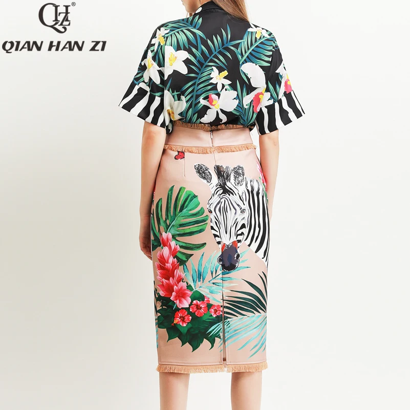 Qian Han Zi 2020 Spring/Summer Designer Fashion two Piece Set Women's Short Sleeve Casual Shirt Tops and Print Slim Skirt Suit
Qian Han Zi 2020 Spring/Summer Designer Fashion two Piece Set Women's Short Sleeve Casual Shirt Tops and Print Slim Skirt Suit