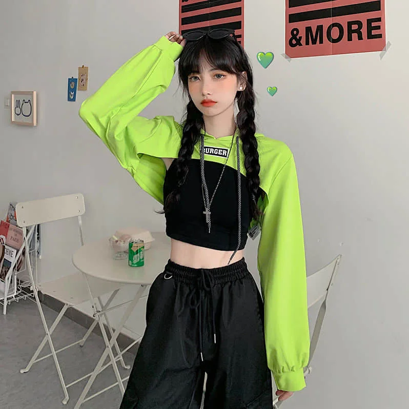 Early autumn thin fluorescent green ultra-short hooded sweater women Chi high waist cropped hip-hop hip-hop long-sleeved top
Early autumn thin fluorescent green ultra-short hooded sweater women Chi high waist cropped hip-hop hip-hop long-sleeved top