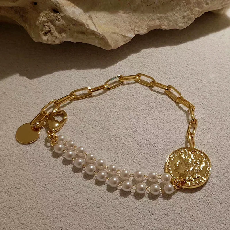 South Korea's New Personality Portrait With Double-layer Pearl Bracelet Gold Plated Retro Temperament With Bracelet For Women 
South Korea's New Personality Portrait With Double-layer Pearl Bracelet Gold Plated Retro Temperament With Bracelet For Women
