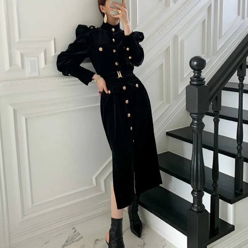 Autumn Winter Velvet Women Maxi Dress Long Sleeve Single Breasted Slim Korean Dresses With Belt Office Lady Elegant Vestidos New
Autumn Winter Velvet Women Maxi Dress Long Sleeve Single Breasted Slim Korean Dresses With Belt Office Lady Elegant Vestidos New