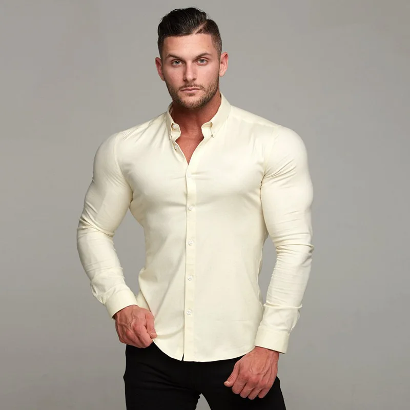 2021 Running Training Shirts men Casual yellow Long Sleeve Slim Fit Sport Shirt Tops Formal Dress costume Joker Single Breasted
2021 Running Training Shirts men Casual yellow Long Sleeve Slim Fit Sport Shirt Tops Formal Dress costume Joker Single Breasted